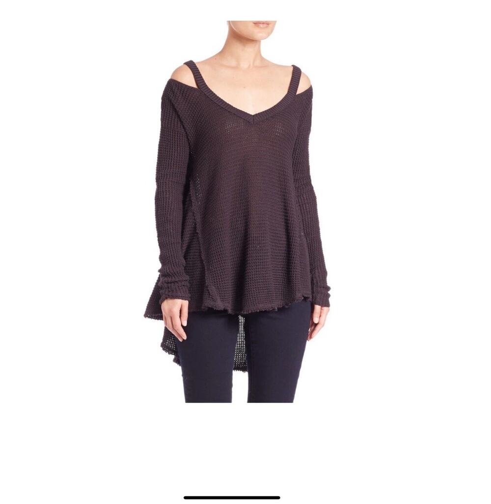 Free People Moonshine Cold Shoulder Thermal Long Sleeve Waffle Knit